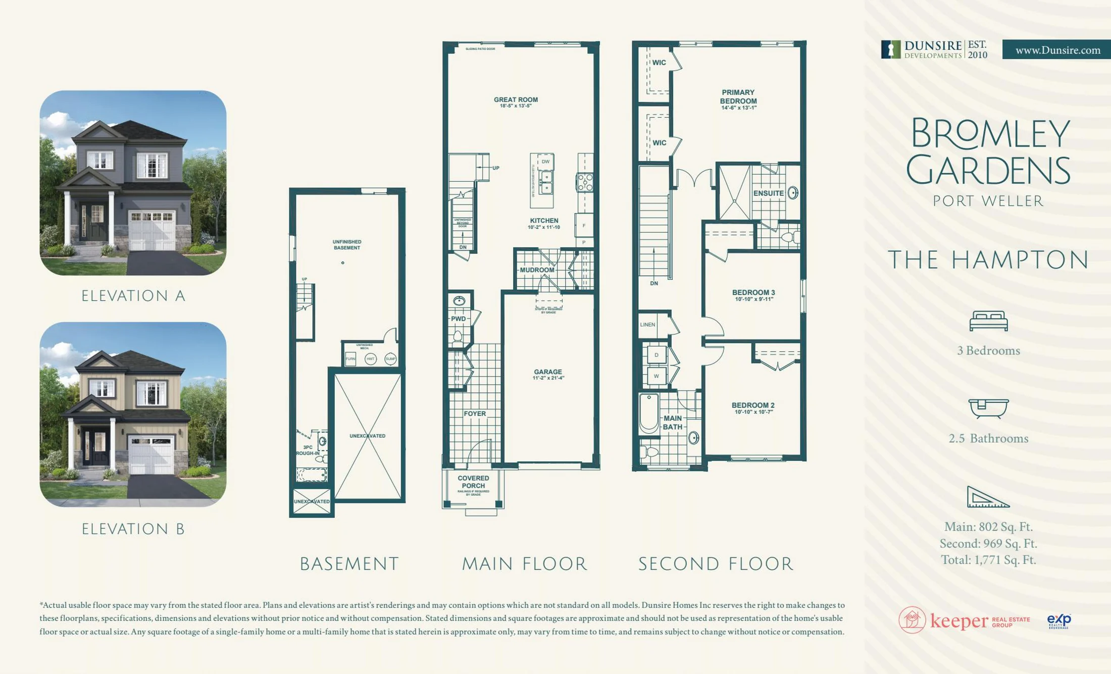 Hampton floor plan, 3 bed 2.5 bath