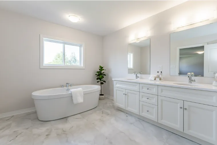 Spa-style ensuite with soaker tub and double vanity in a Meadow Heights home